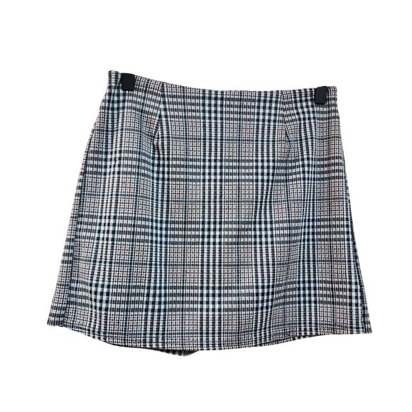 High-Waist Plaid Mini Skirt Shorts Black & Beige Checkered Pattern - Picture 1 of 3